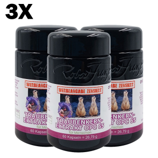 3X Robert Franz OPC 65 for humans. 3 glasses each 60 capsules. OPC 65 contains a high-quality grape seed polyphenol powder. Per capsule 227.5mg pure OPC (oligomeric proanthocyanidins).