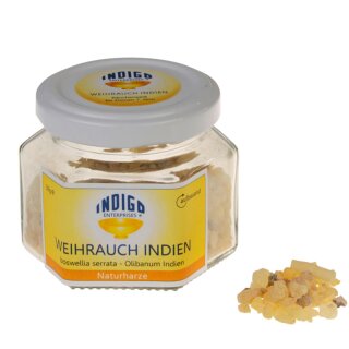 Indigo Naturharz Weihrauch Indien im 6-eckigen Glas, 30 g