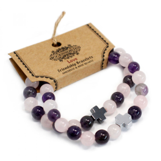 Love Friendship Bracelet Amethyst & Rose quartz (Set...