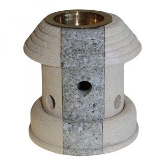 Sandstone oil burner lantern with brass bowl 10cm