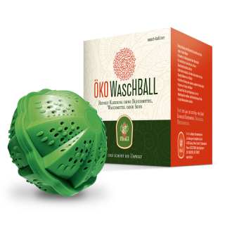 ÖKO wash ball cleans slightly soiled clothes without bleach, detergent or soap. Protects the environment. Saves time, money, water and energy.