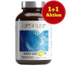 Optiolex MSM 500mg 60 Kapseln. MSM 99,9% ist organisch gebundener hochwertiger Schwefel zur Ergänzung des täglichen Schwefelbedarfs in veganen Celluolosekapseln.