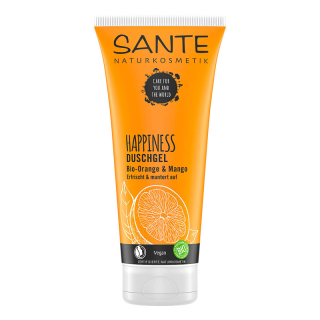 Sante Happiness Duschgel Bio Orange & Mango 200ml. Erfrischen Sie Ihren Tag mit HAPPINESS Duschgel Bio Orange & Mango. Genießen Sie sanfte Reinigung und tropischen Duft für ein sonniges Duscherlebnis.
