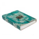 Leather Notebook green Peace with buckle (18x13 cm)