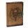 Braunes Ledernotizbuch mit Pentagramm, Totenkopf und Metallschnalle