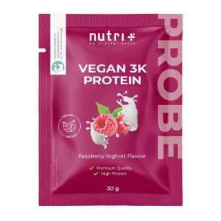 nutri+ Vegan 3K Protein Probe Himbeer-Joghurt 30 g – cremiger veganer Proteinshake mit frischen Himbeeren