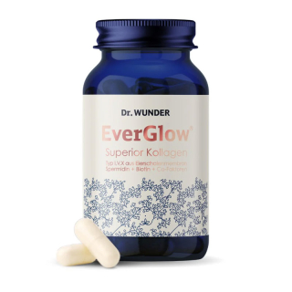 Dr. Wunder EverGlow Superior Collagen – blue glass bottle with two capsules, vegetarian collagen complex