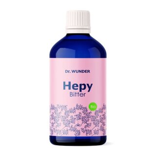 Dr. Wunder Hepy Bitter organic herbal bitter, 100 ml dark blue glass bottle with pink label