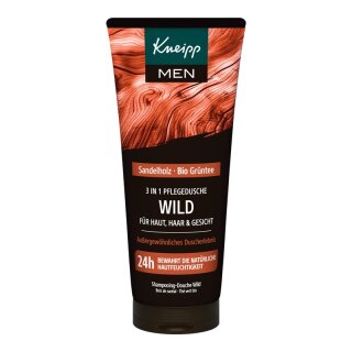Kneipp MEN 3in1 Pflegedusche Wild, 200-ml-Tube in Holzoptik mit Sandelholz und Bio-Grüntee