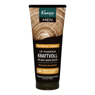Kneipp MEN 3in1 Care Shower Powerful, 200 ml tube with tree-ring wood design, organic cedar nut and panthenol